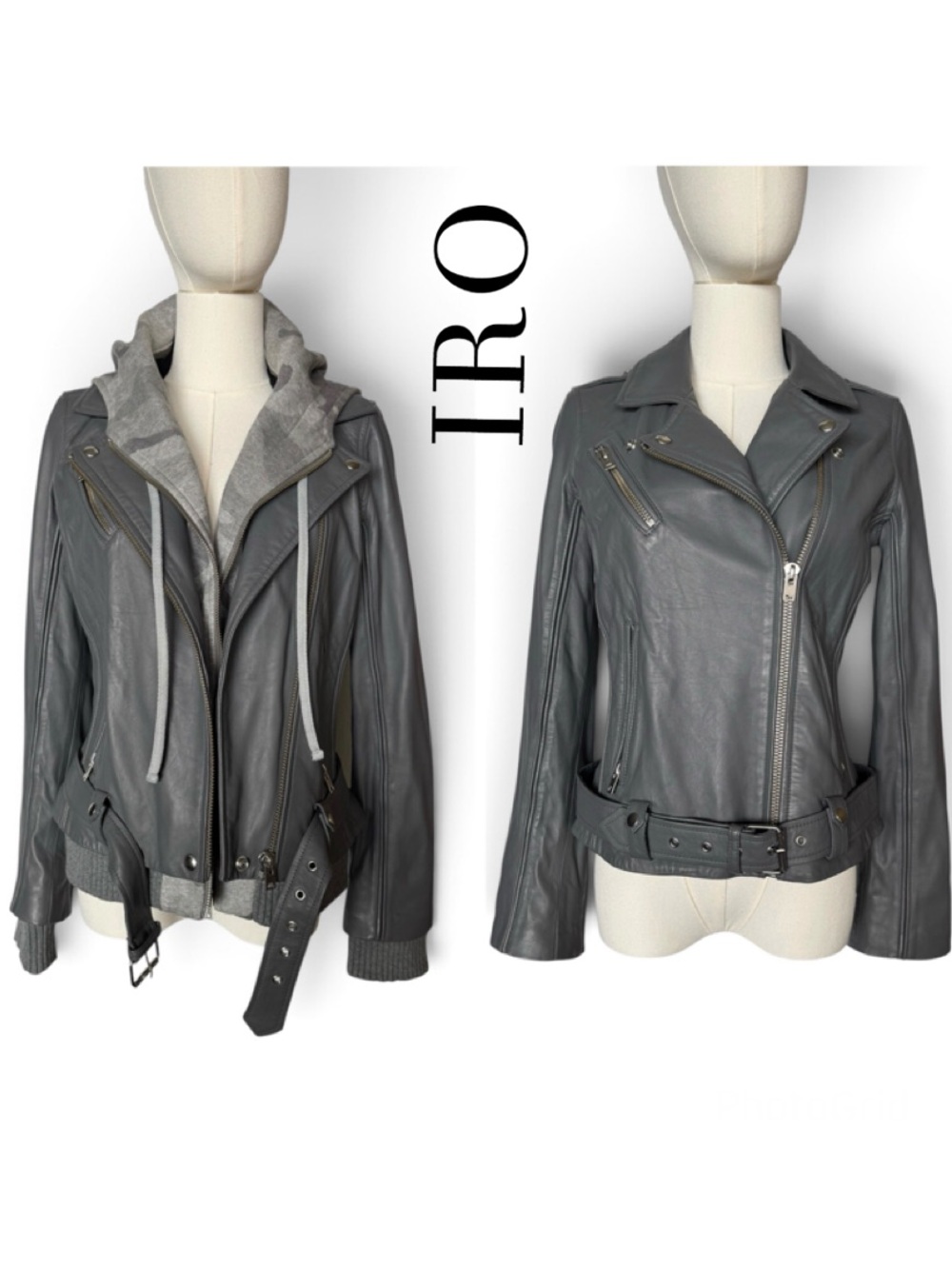 IRO Harper Grey Camo Combo Leather Motorcycle Jacket Size 40 (US 8)